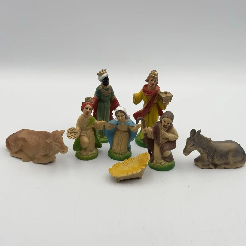 Vintage Christmas Small Nativity Set Hong Kong Hard Plastic Nativity Holy Family